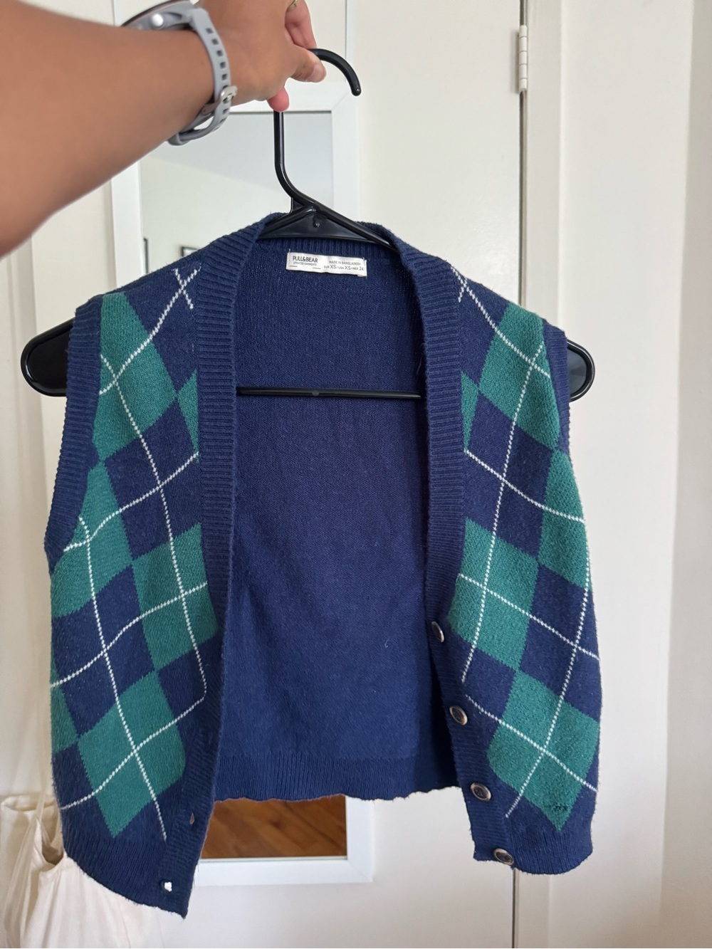 Pull&Bear Navy Argyle Button-Front Sweater Vest